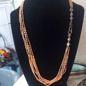 Vintage Multi-tier layered Peach & silver Beaded  Necklace